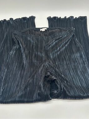 Good American Plisse Wide Leg Pants 5/6 Black Pleated Stretch